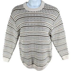 Zara Mens L Geometric Textured Knit Patterned Crewneck Sweater Vintage Inspired